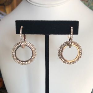 Leverback RoseGold Tone Rhinestone Earrings